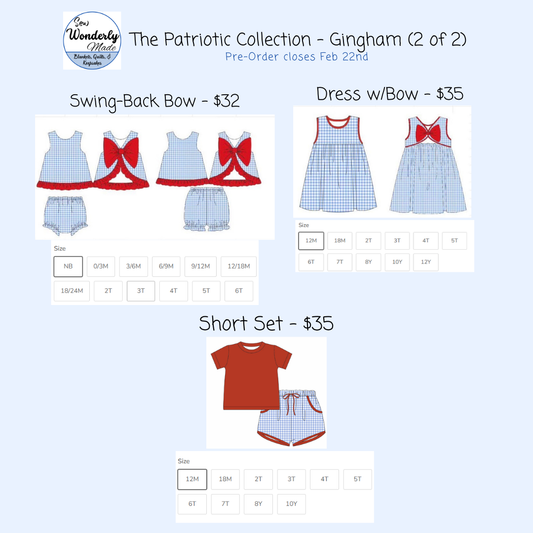 Product listing for children's clothing with prices and sizes on a light blue background.