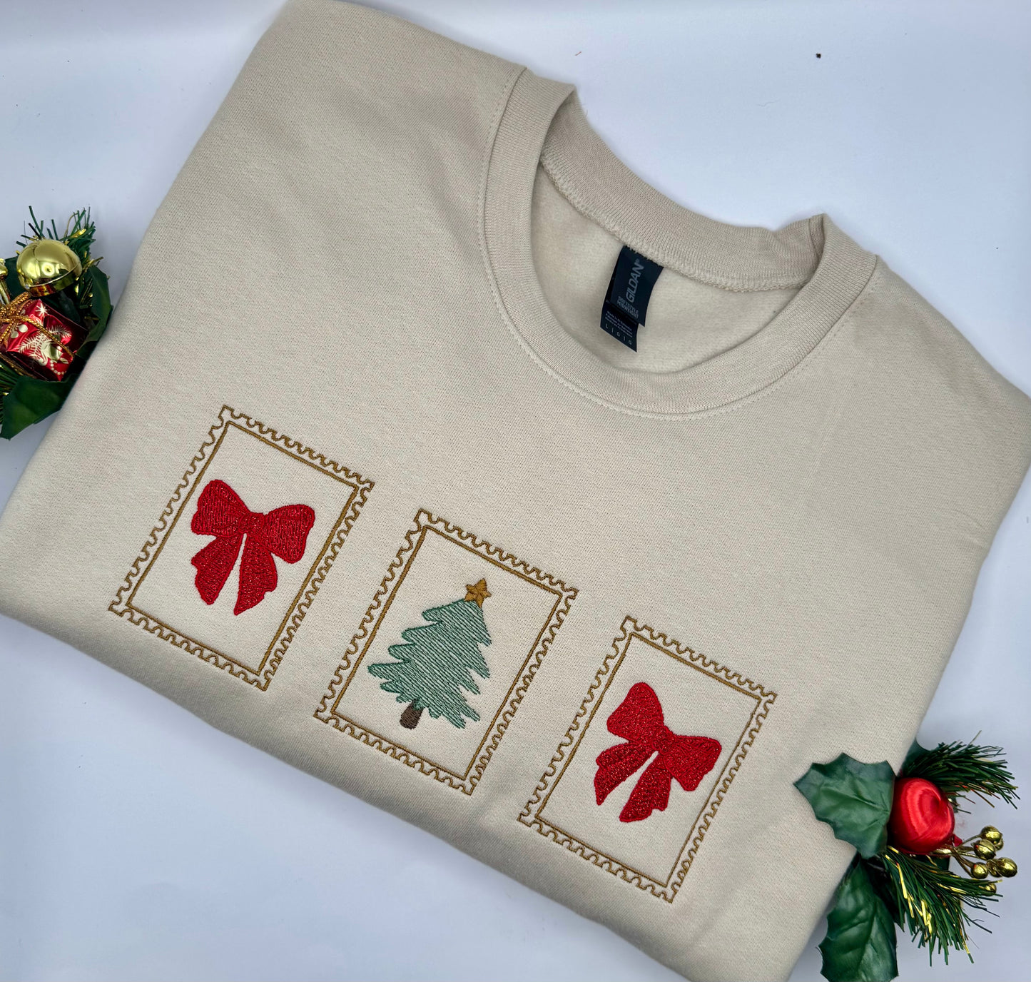 Christmas Stamps Sand Crewneck