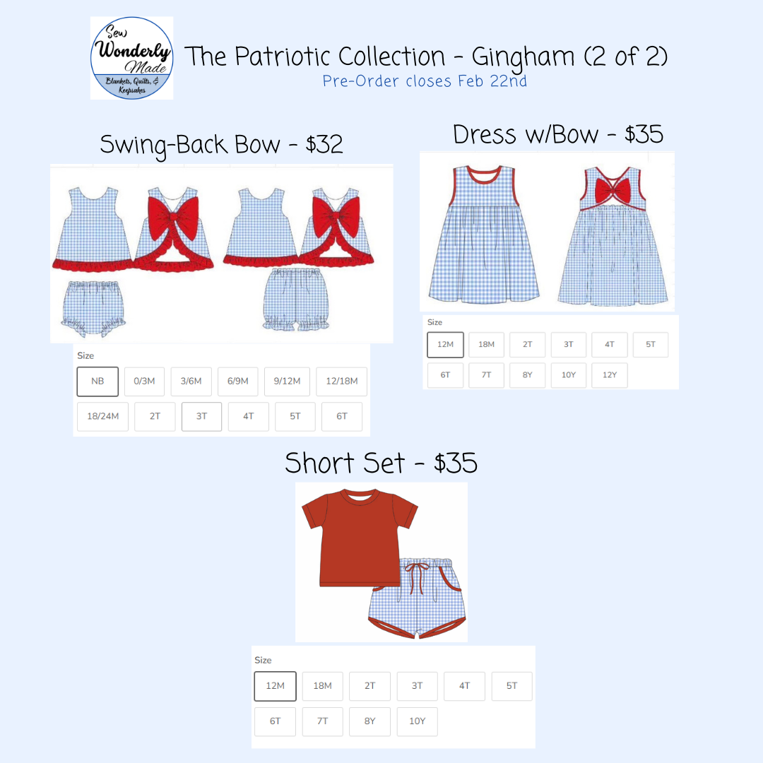 Product listing for children's clothing with prices and sizes on a light blue background.