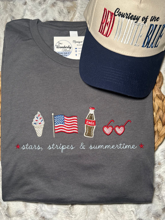 Embroidered Tee - Stars, Stripes, & Summertime