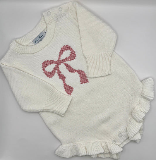 White Ruffle Romper - Cross-Stitch Bow